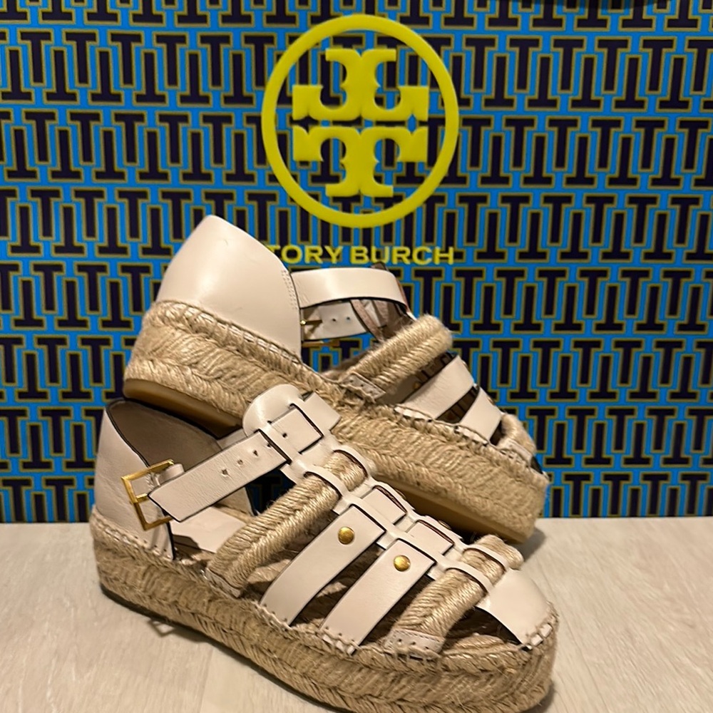 Tory Burch Cream Espadrille Shoes with Platform Sole